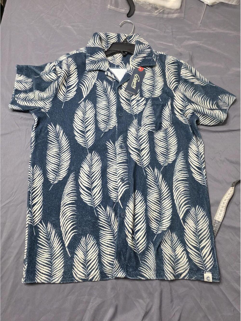 Grayers Men’s XS Blue Leaf Print Shirt Short Sleeve Button Up NWT $88